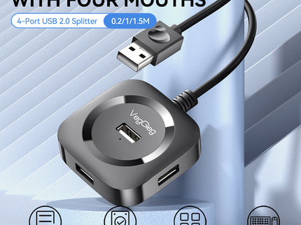 VegGieg 4-Port USB Hub | USB 2.0 & USB 3.0 Options | 1m Cable | External Power Support | High-Speed Data Transfer