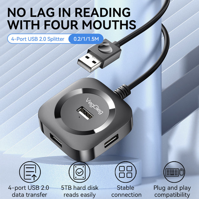 VegGieg 4-Port USB Hub | USB 2.0 & USB 3.0 Options | 1m Cable | External Power Support | High-Speed Data Transfer