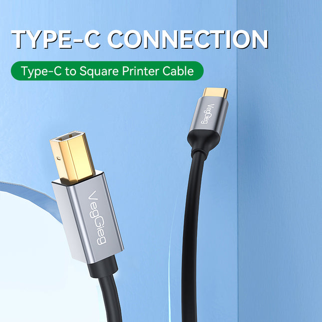 VegGieg USB Type-C to USB-B Printer Cable | 2M High-Speed USB 2.0 | Connect Type-C Laptops to Printers, Scanners & Fax