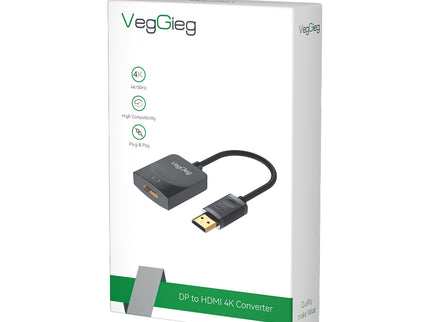 VegGieg DisplayPort (DP) to HDMI Adapter | 4K @ 30Hz | Gold-Plated Connector | Plug & Play | Compact Video Converter