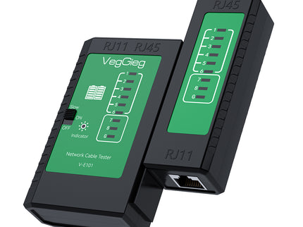 VegGieg V-E101 Network & Telephone Cable Tester | Supports RJ45/RJ11 | Automatic Cycle Speed Test | ABS Protective Shell