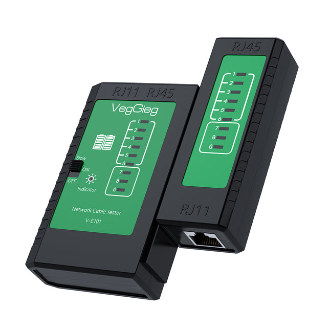 VegGieg V-E101 Network & Telephone Cable Tester | Supports RJ45/RJ11 | Automatic Cycle Speed Test | ABS Protective Shell