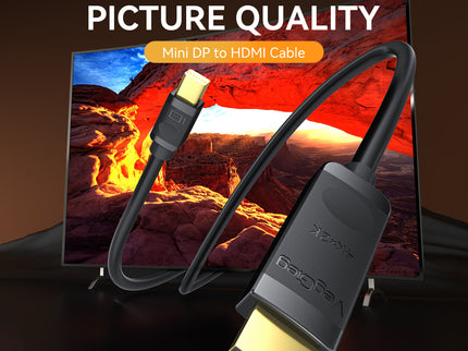 VegGieg Mini DisplayPort (Mini DP) to HDMI Cable | 4K @ 30Hz | mDP to HDMI Converter for MacBook, Surface, Laptop to Monitor, TV, Projector | Plug & Play