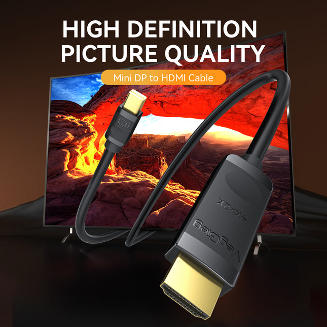 VegGieg Mini DisplayPort (Mini DP) to HDMI Cable | 4K @ 30Hz | mDP to HDMI Converter for MacBook, Surface, Laptop to Monitor, TV, Projector | Plug & Play