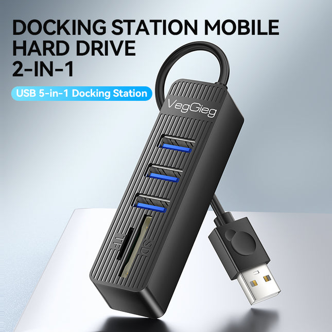 VegGieg 6-Port USB 2.0 Hub with SD/TF Card Reader | 1m Cable | High-Speed Data Transfer | Compact & Durable
