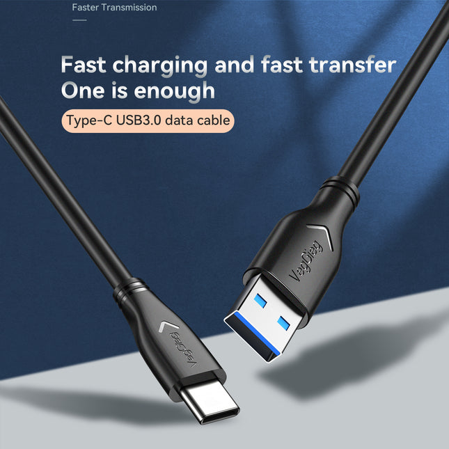 VegGieg V-U323 USB-A to Type-C Data Cable | 10Gbps SuperSpeed | 3A Charging | Braided | Ideal for CarPlay & Android Auto