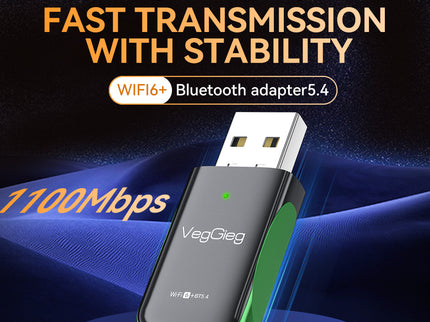 VegGieg AX1100 WiFi 6 + Bluetooth 5.4 USB Adapter | Dual Band Wireless Network Adapter with MU-MIMO & Secure Encryption