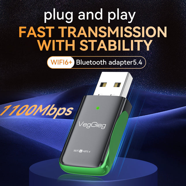 VegGieg AX1100 WiFi 6 + Bluetooth 5.4 USB Adapter | Dual Band Wireless Network Adapter with MU-MIMO & Secure Encryption