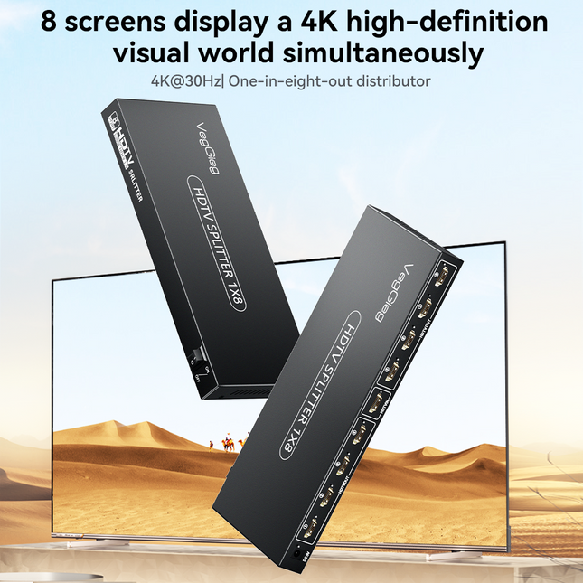 VegGieg 8 Port HDMI Splitter 1x8 | 4K@30Hz HDMI Splitter with HDR, 3D Support & Dolby Audio