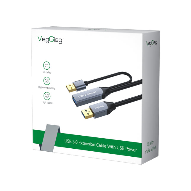 VegGieg V-U330 USB 3.0 Active Extension Cable | 5Gbps High-Speed | 15m–30m Long-Distance Signal Booster | Triple Shielded, Plug & Play
