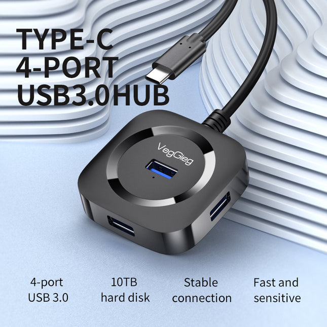 VegGieg Type-C to 4-Port USB Hub | USB 2.0 & USB 3.0 Options | 1m Cable | External Power Support | High-Speed Expansion VC341