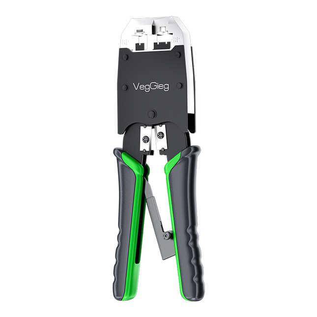 VegGieg V-E106 Professional Crimping Tool | RJ45 / RJ12 / RJ11 Modular Plug Crimper | Cable Stripper & Cutter | Durable Steel Build