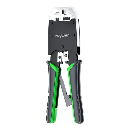 VegGieg V-E106 Professional Crimping Tool | RJ45 / RJ12 / RJ11 Modular Plug Crimper | Cable Stripper & Cutter | Durable Steel Build