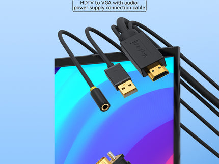 VegGieg HDMI to VGA Cable with Audio & USB Power | 1080P @ 60Hz | HDTV to VGA Converter Cable for Monitor, Projector, TV | 1.5M | Plug & Play