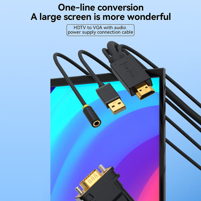 VegGieg HDMI to VGA Cable with Audio & USB Power | 1080P @ 60Hz | HDTV to VGA Converter Cable for Monitor, Projector, TV | 1.5M | Plug & Play