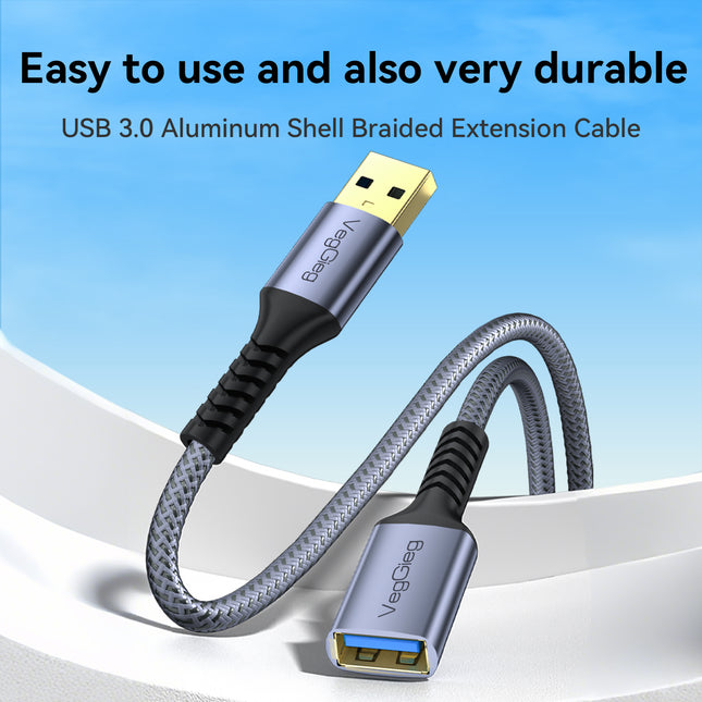 VegGieg USB 3.0 Braided Extension Cable | Premium Aluminium Shell High-Speed USB Extension Cable