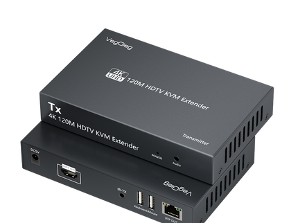 VegGieg V-HD011 HDMI KVM Extender over CAT6 | 120M | 4K@30Hz UHD | IR & Stereo Audio Support | USB Keyboard & Mouse Extension | Plug & Play