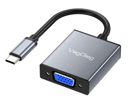 VegGieg Type-C to VGA Adapter | 1080P @ 60Hz | USB-C to VGA Converter for Laptop, MacBook, iPad, Android Phone | Plug & Play | Aluminum Alloy