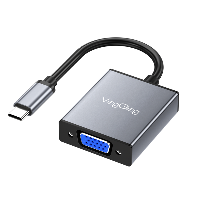 VegGieg Type-C to VGA Adapter | 1080P @ 60Hz | USB-C to VGA Converter for Laptop, MacBook, iPad, Android Phone | Plug & Play | Aluminum Alloy