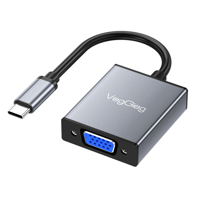 VegGieg Type-C to VGA Full HD Adapter | USB-C to VGA Converter for Laptop, MacBook, iPad, Android Phone | Plug & Play | Aluminum Alloy