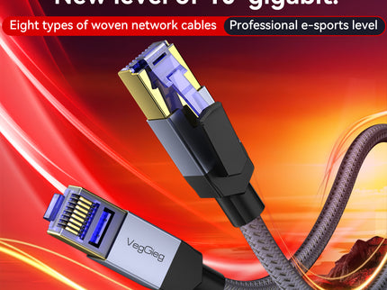 VegGieg Cat8 FTP Braided Ethernet Cable | Fluke Tested 40Gbps RJ45 LAN Cable with Gold-Plated Connectors