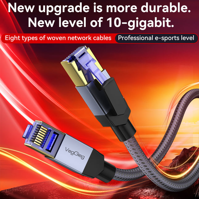 VegGieg Cat8 FTP Braided Ethernet Cable | Fluke Tested 40Gbps RJ45 LAN Cable with Gold-Plated Connectors