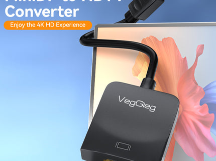 VegGieg Mini DisplayPort (Mini DP) to HDMI Adapter | 4K@30Hz UHD | Stable Signal Transmission | Plug & Play | Compact Converter
