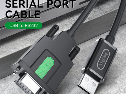 VegGieg V-U401 USB to Serial RS232 Adapter Cable | DB9 Male | FTDI Chipset | Plug & Play | 1.5m Length | Supports Windows, Linux, macOS