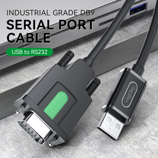 VegGieg V-U401 USB to Serial RS232 Adapter Cable | DB9 Male | FTDI Chipset | Plug & Play | 1.5m Length | Supports Windows, Linux, macOS