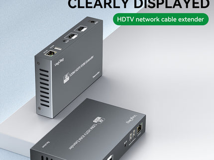 VegGieg V-HD011 HDMI KVM Extender over CAT6 | 120M | 4K@30Hz UHD | IR & Stereo Audio Support | USB Keyboard & Mouse Extension | Plug & Play