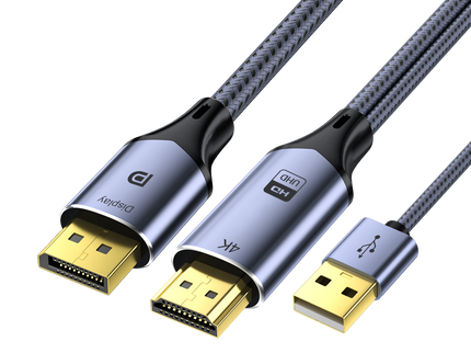 VegGieg V-Z102 HDMI to DisplayPort Converter Cable | 4K@60Hz UHD | HDMI Male to DP Male | With USB Power | Plug & Play for Monitor, Projector