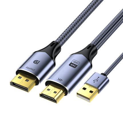 VegGieg V-Z102 HDMI to DisplayPort Converter Cable | 4K@60Hz UHD | HDMI Male to DP Male | With USB Power | Plug & Play for Monitor, Projector