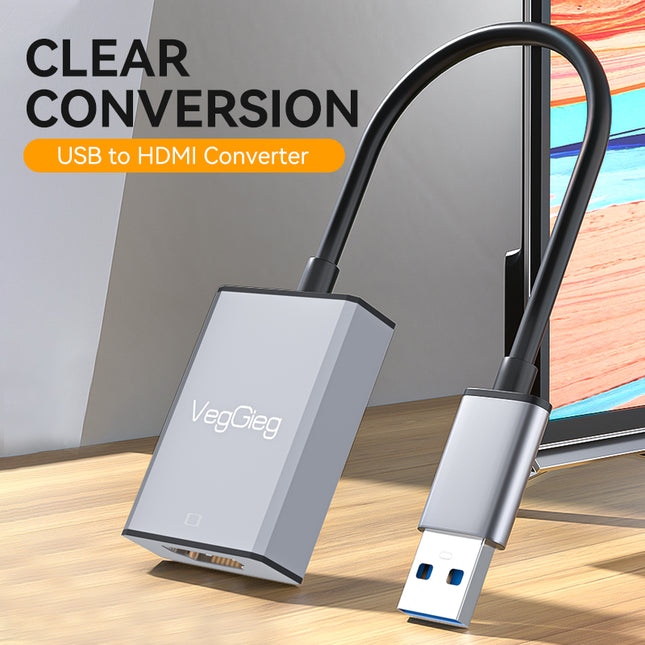 VegGieg USB 3.0 to HDMI Adapter | 1080P @ 60Hz | USB to HDMI Video Converter for Laptop, Desktop, Projector, TV | Plug & Play | Dual Display Modes