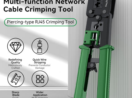 VegGieg Multifunction RJ45 Crimping Tool | Pass-Through Network Crimper | CAT5e to CAT8 | Cut / Strip / Crimp | High Carbon Steel