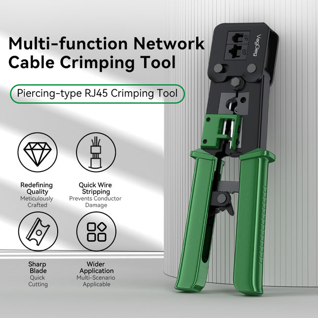 VegGieg Multifunction RJ45 Crimping Tool | Pass-Through Network Crimper | CAT5e to CAT8 | Cut / Strip / Crimp | High Carbon Steel