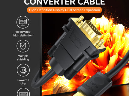VegGieg DisplayPort (DP) to VGA Cable | 1080P @ 60Hz | DP to VGA Converter Cable for Monitor, Projector, TV | Plug & Play | 1.5M