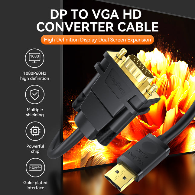 VegGieg DisplayPort (DP) to VGA Cable | 1080P @ 60Hz | DP to VGA Converter Cable for Monitor, Projector, TV | Plug & Play | 1.5M