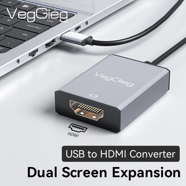 VegGieg USB 3.0 to HDMI Adapter | 1080P @ 60Hz | USB to HDMI Video Converter for Laptop, Desktop, Projector, TV | Plug & Play | Dual Display Modes