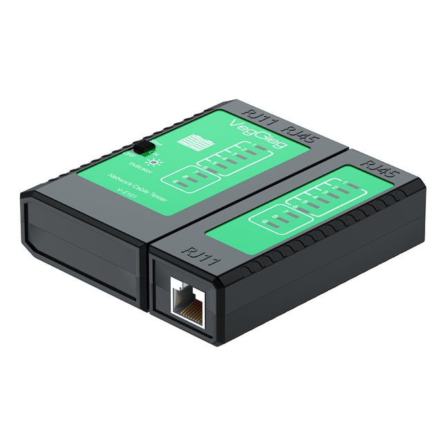 VegGieg V-E101 Network & Telephone Cable Tester | Supports RJ45/RJ11 | Automatic Cycle Speed Test | ABS Protective Shell