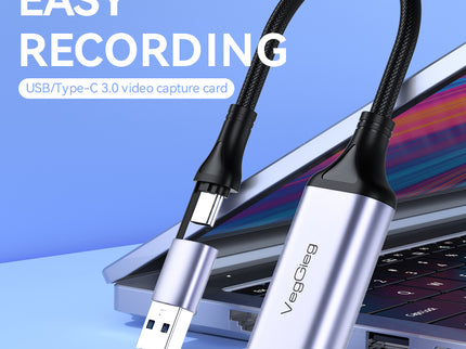 VegGieg USB/Type-C Video Capture Card | 4K Input, 1080P Recording | HDMI Game Capture for PS4/PS5/Switch | Live Streaming Compatible with OBS & More