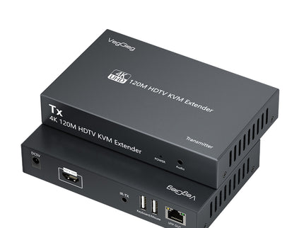 VegGieg V-HD011 HDMI KVM Extender over CAT6 | 120M | 4K@30Hz UHD | IR & Stereo Audio Support | USB Keyboard & Mouse Extension | Plug & Play
