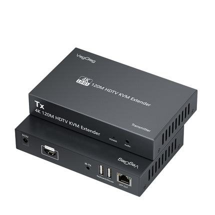 VegGieg V-HD011 HDMI KVM Extender over CAT6 | 120M | 4K@30Hz UHD | IR & Stereo Audio Support | USB Keyboard & Mouse Extension | Plug & Play