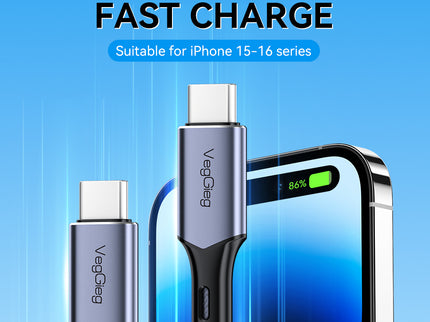 VegGieg USB-C to USB-C 100W PD Fast Charging Cable | 1.2m Braided | 5A E-Marker Chip | 480Mbps Data Transfer | CarPlay & Android Auto Compatible