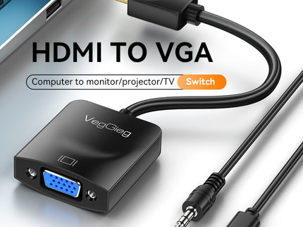 VegGieg HDMI to VGA Adapter | 1080P @ 60Hz | With or Without Audio | Video Converter for Monitor, Projector, TV