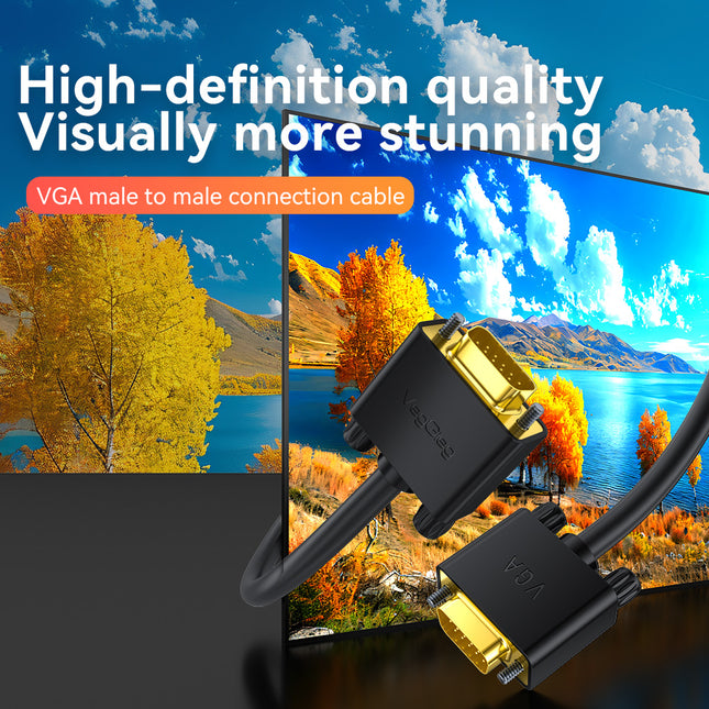 VegGieg V-V207 VGA Cable | 10m & 15m | Full HD 1080p | Multi-Layer Shielded | Double Magnetic Rings | 3+6 Core Design