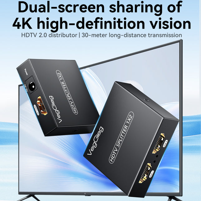 VegGieg 1x2 HDMI Splitter | 4K@30Hz Ultra HD | Dual Display Output | HDMI Duplicator for TV, Monitor, Projector, PS5, Xbox