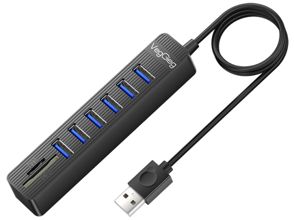 VegGieg 6-Port USB 2.0 Hub with SD/TF Card Reader | 1m Cable | High-Speed Data Transfer | Compact & Durable