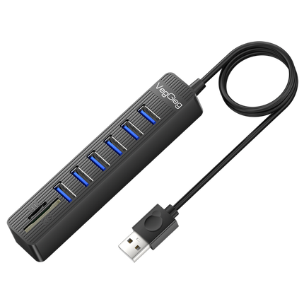 VegGieg 6-Port USB 2.0 Hub with SD/TF Card Reader | 1m Cable | High-Speed Data Transfer | Compact & Durable