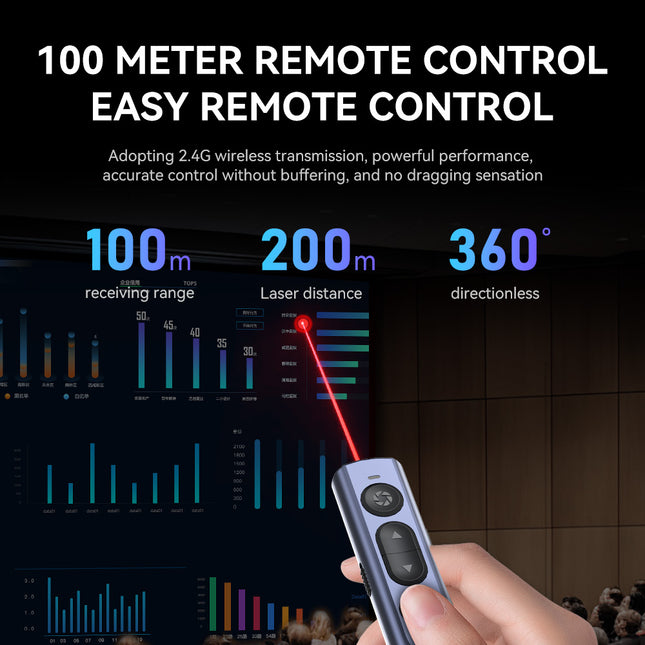 VegGieg V-LP002 Wireless Presenter with Laser Pointer | 2.4GHz | Plug & Play USB Receiver | 100M Range | Slide Control & Screen Blackout