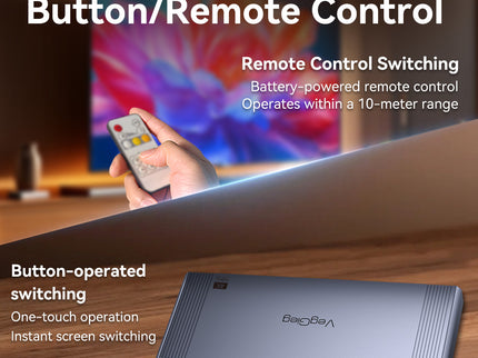 VegGieg 5-in-1 HDMI 2.0 Switch | 5 Port HDMI Switcher | Supports 4K@60Hz | IR Remote & Manual Switching